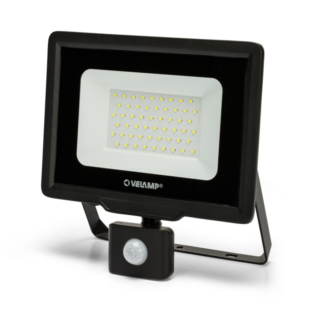Projecteur LED SMD IP44 50W noir 4000K avec détecteur de mouvements PADLIGHT5 - VELAMP - IS768-5-4000K