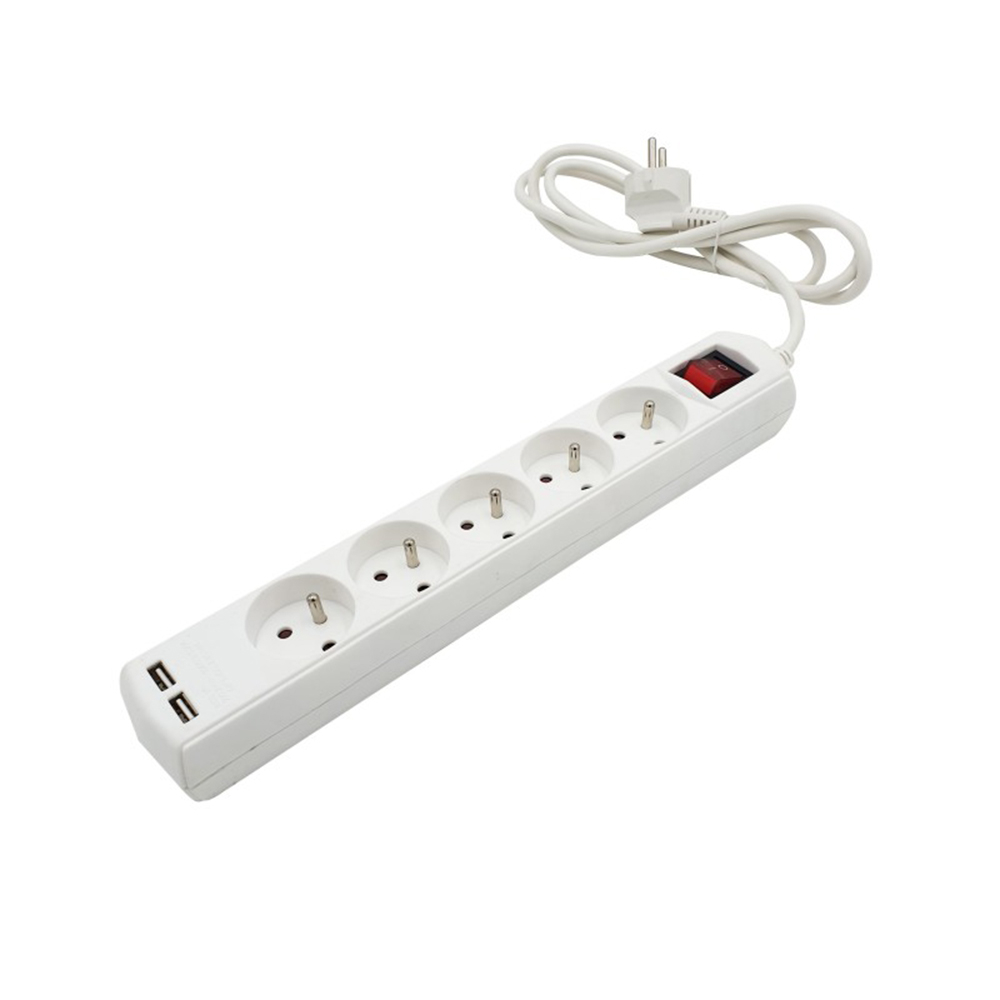 Multiprise 5 sorties + 2 USB câble 1,5m - VELAMP - MULTIP-FR-USB5