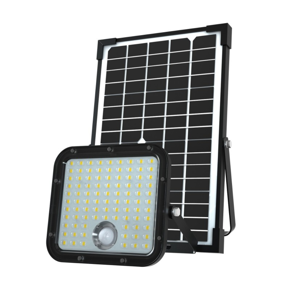 Projecteur LED solaire de 4800 lumens avec détecteur de présence - Panneau solaire déporté - VELAMP - SL366