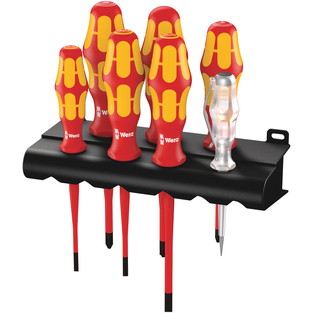 Rack Jeu de tournevis Plus Série 100 + testeur de phase unipolaire + Rack. Avec lames à diamètre réduit. 160 iS/7 Rack WERA - 05006480001