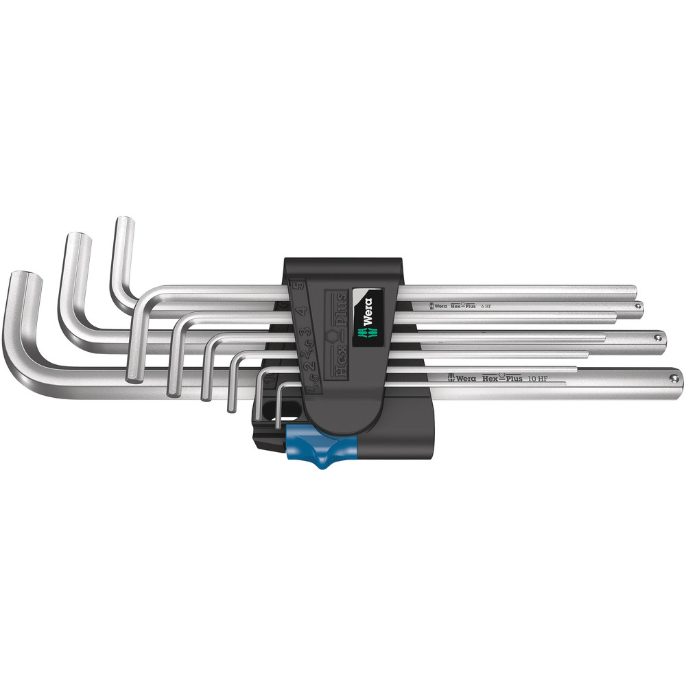 Hex-Plus HF 1 Jeu de clés mâles coudées, syst. métrique, chromées, avec fonction de retenue 950/9 L Hex-Plus HF 1 WERA - 05022130001