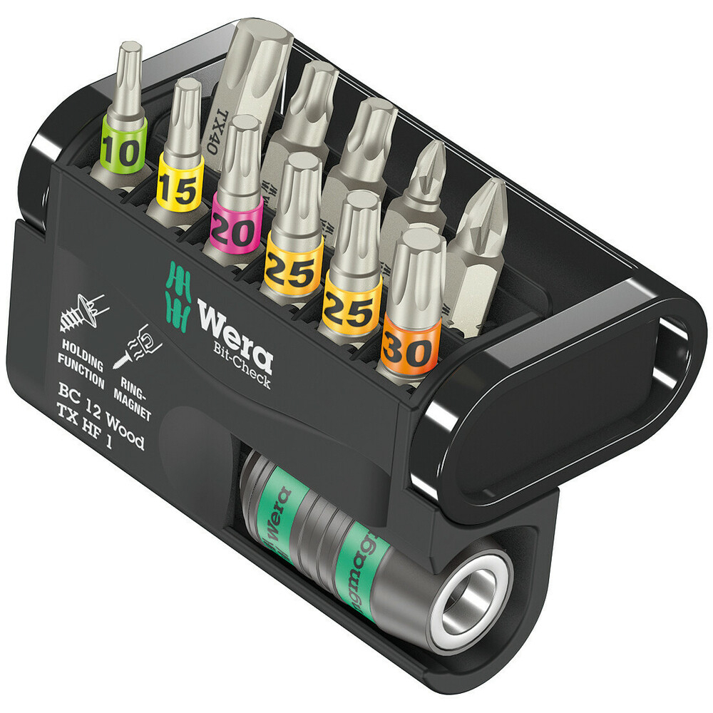 Jeu d'embouts avec porte-embouts Bit-Check 12 Wood TORX HF 1 Wera - 05057435001