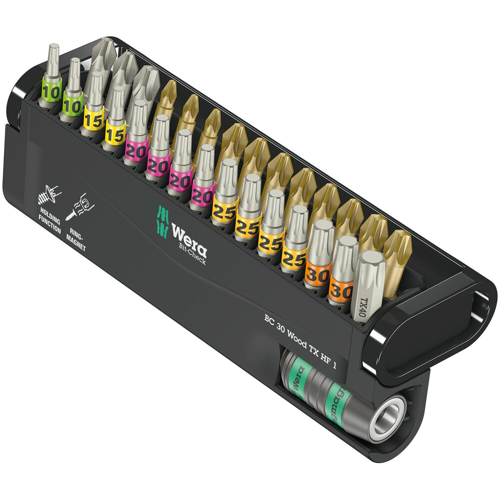 Jeu d'embouts avec porte-embouts Bit-Check 30 Wood TORX HF 1 Wera - 05057436001