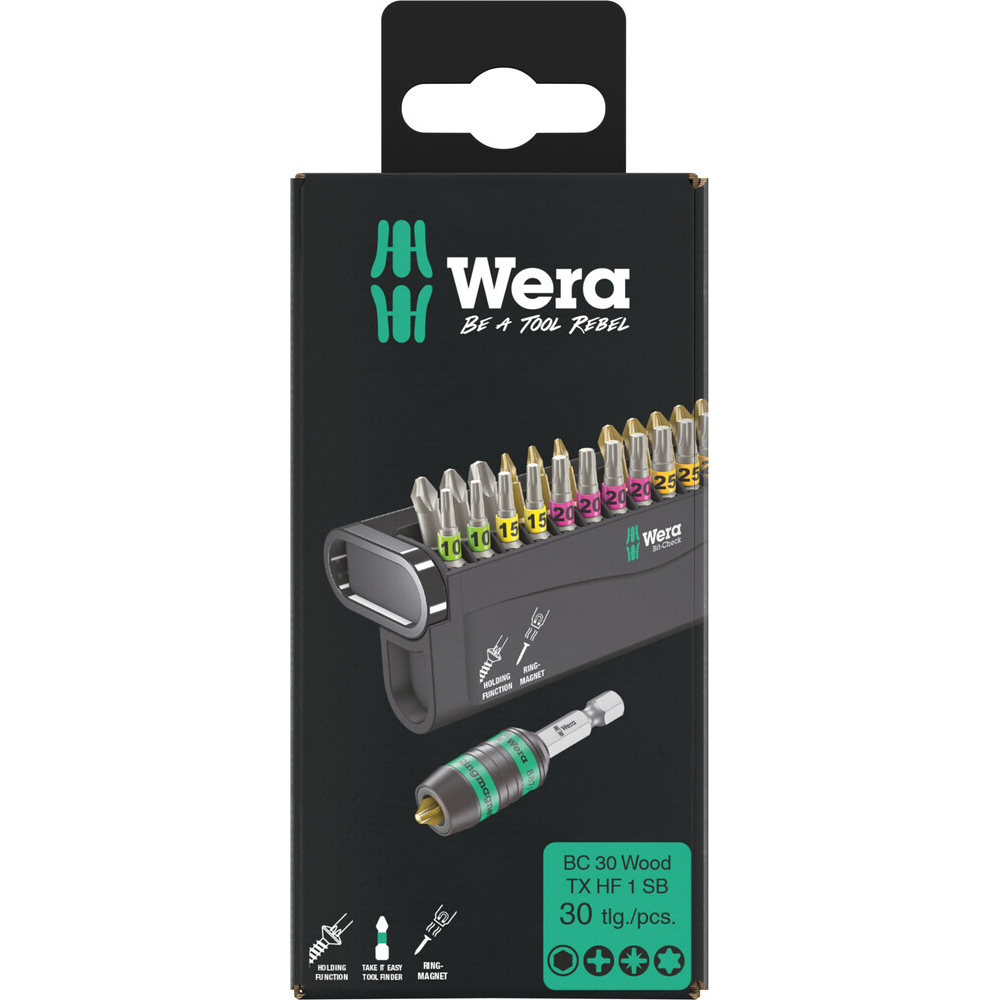 Jeu d'embouts avec porte-embouts Bit-Check 30 Wood TORX HF 1 SB Wera - 05057437001