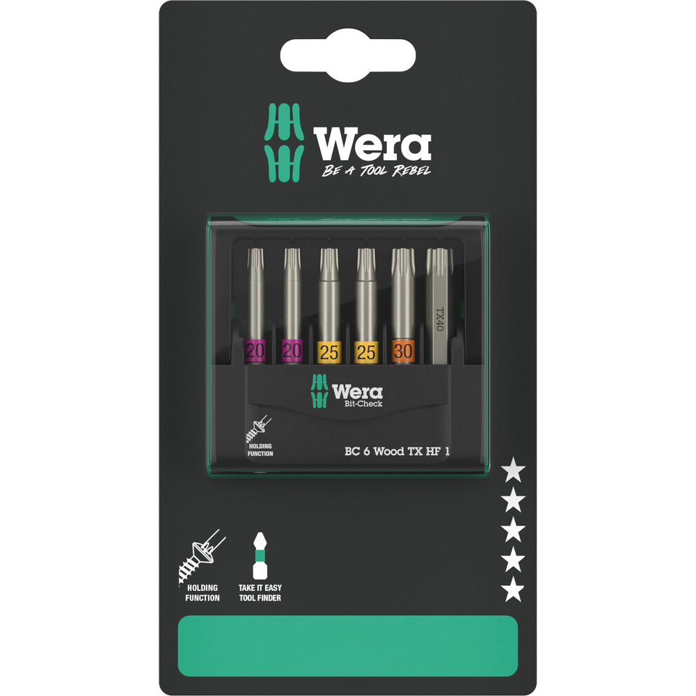Jeu d'embouts Bit-Check 6 Wood TORX HF 1 SB Wera - 05073639001