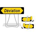 Panneau de signalisation temporaire de changement de voie et de déviation KD