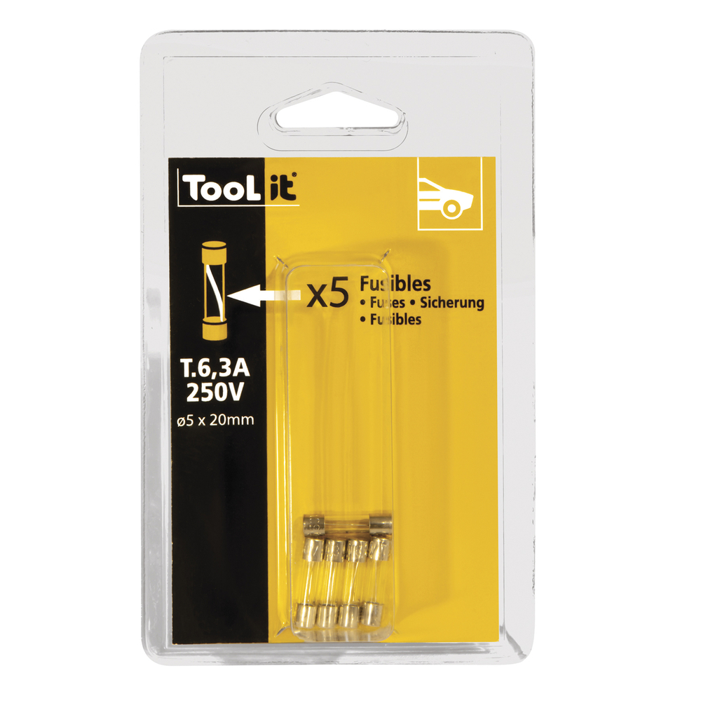 KIT 5 FUSIBLES 6.3A 250V temporisé / CHARGEURS 30A HF - Blister - GYS - 054578