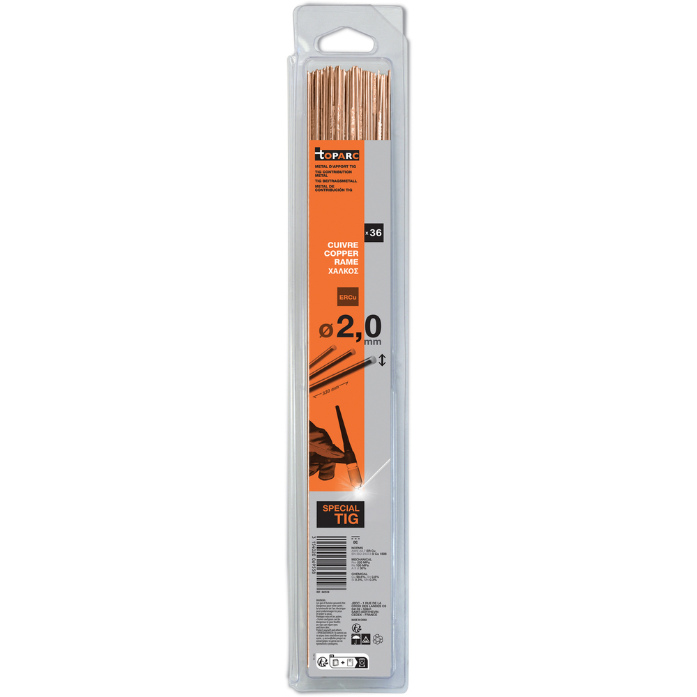 36 BAGUETTES TIG CUIVRE - ERCu Ø2,0 - 330mm - Blister 0,33kg - GYS - 069558
