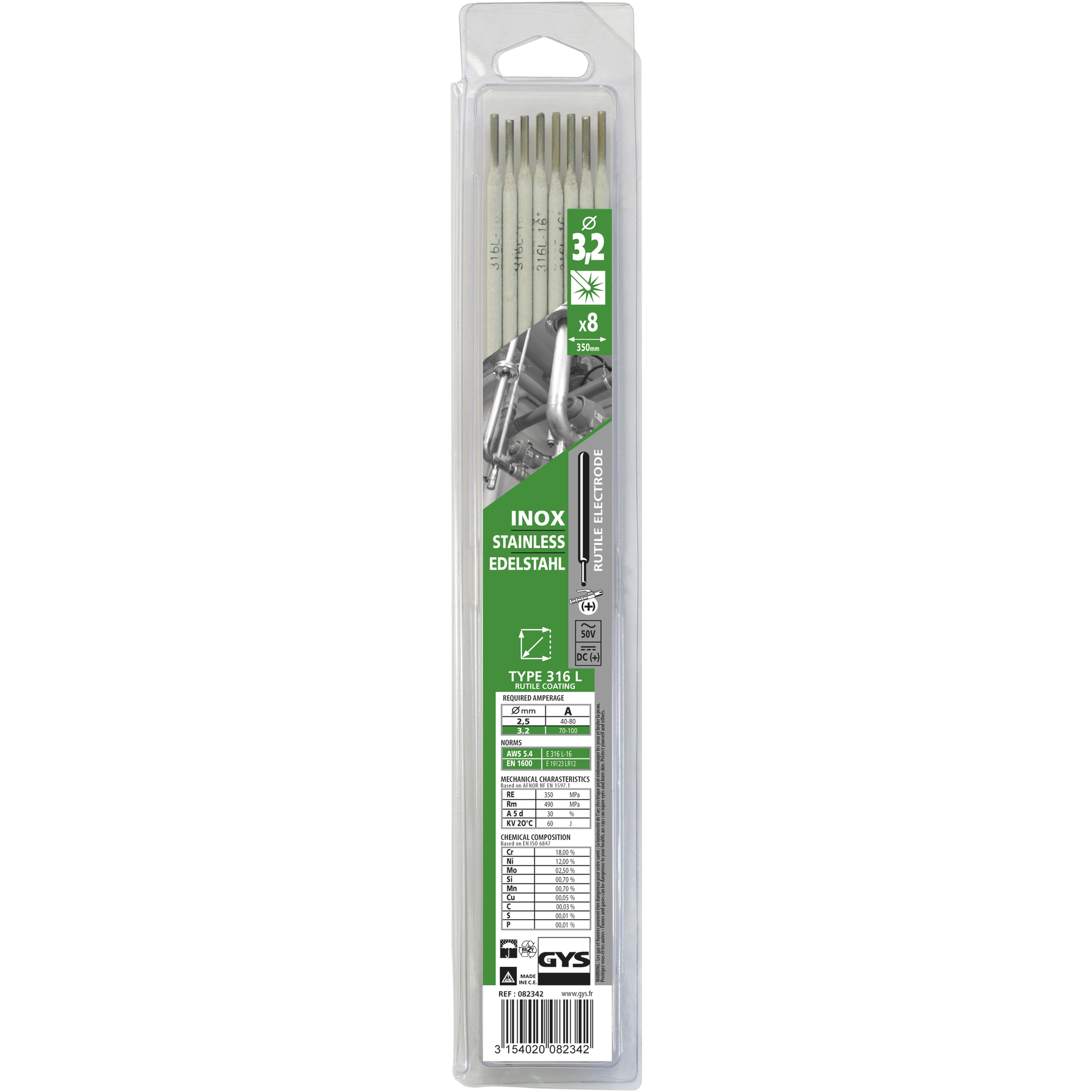 Blister de 8 Électrodes inox 316L Ø 3,2 GYS - 082342