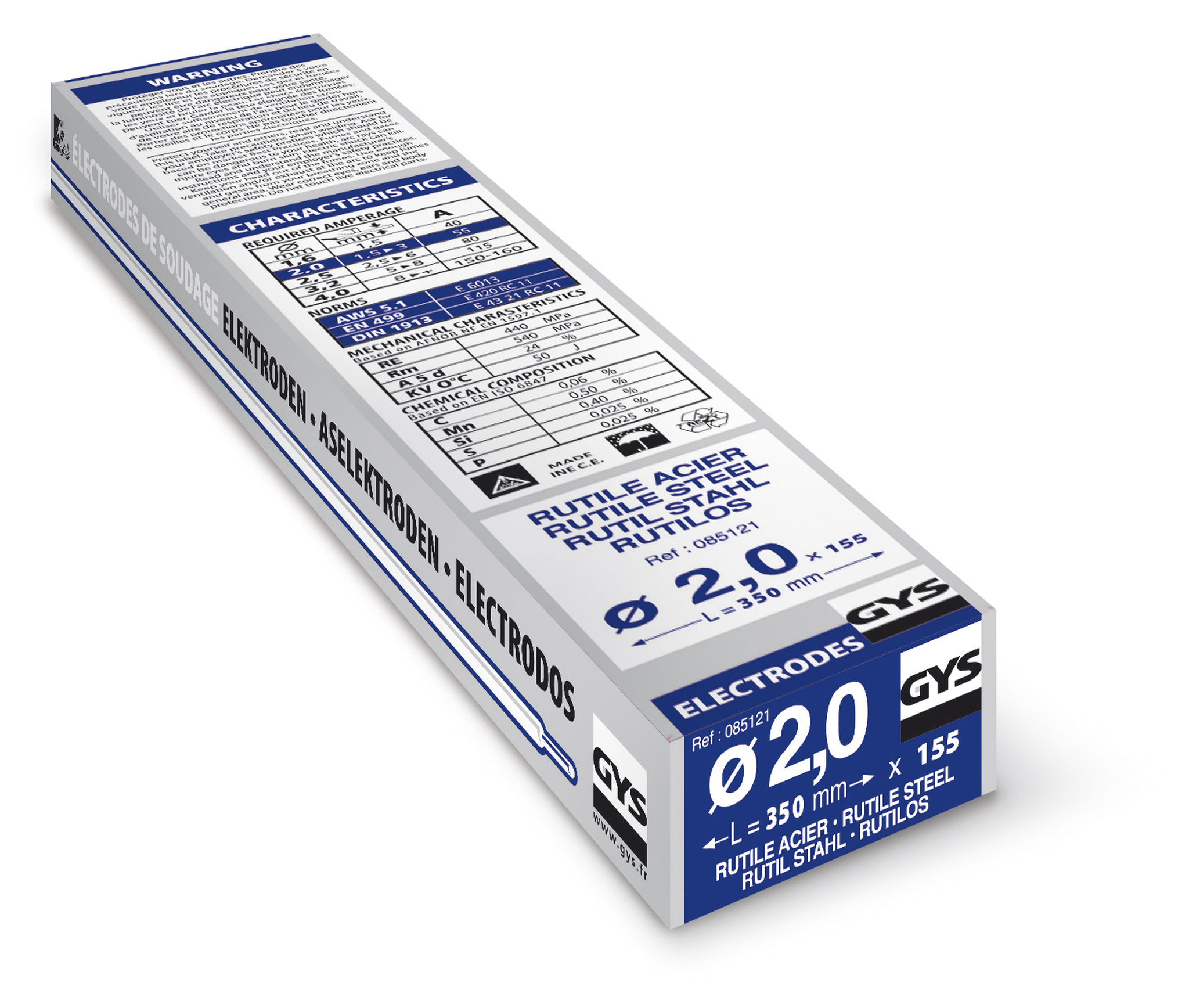 Demi-étui de 155 Électrodes rutiles E6013 Ø 2,0 GYS - 085121
