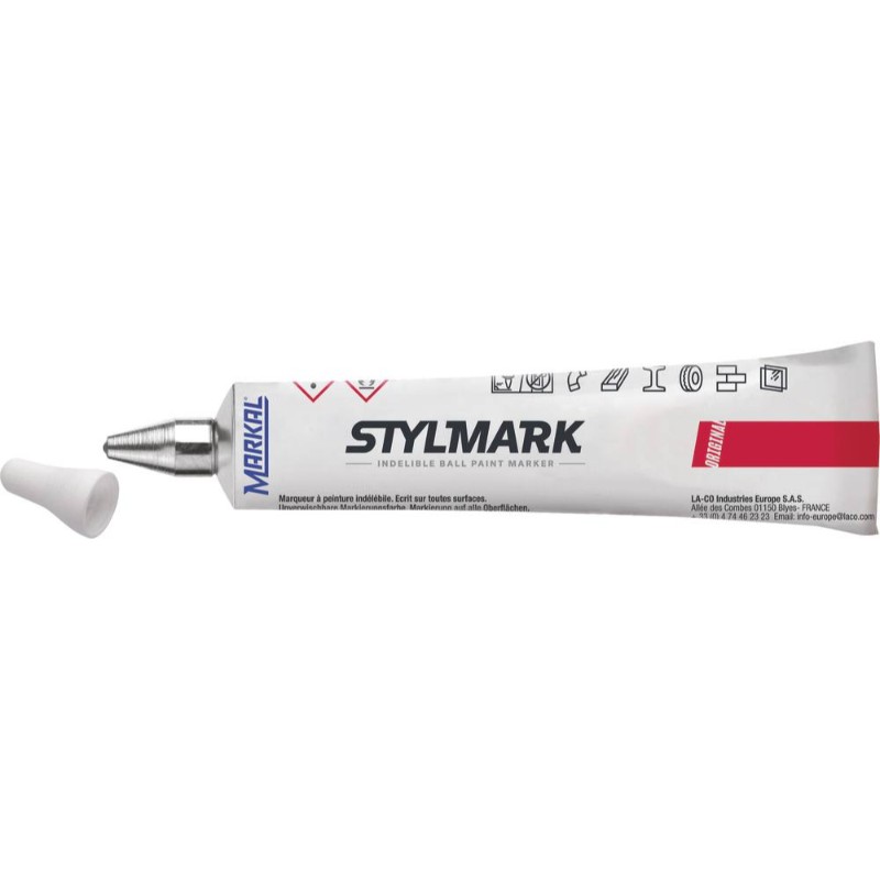 Tube marqueur a bille indelebile toutes surfaces blanc MARKAL - 11632