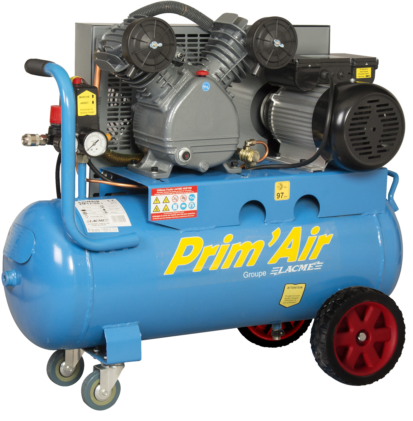 COMPRESSEUR 50 LITRES 17M3/H 3CV  BICYLINDRE LACME 122210