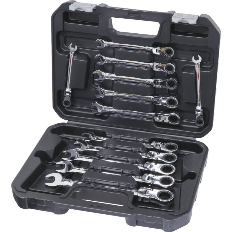 Jeu de 12 clés mixtes articulees a cliquet en mallette DRAKKAR TOOLS - 12600