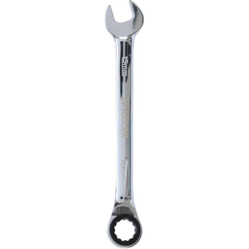 Cle mixte coudee cliquet 15mm 72 dents dt /carte DRAKKAR TOOLS - 12683
