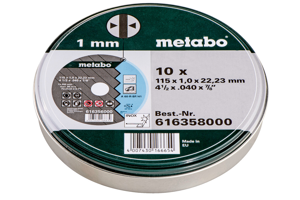 10 meules de tronçonnage SP 115 x 1,0 x 22,23 Inox, TF 41 - METABO - 616358000
