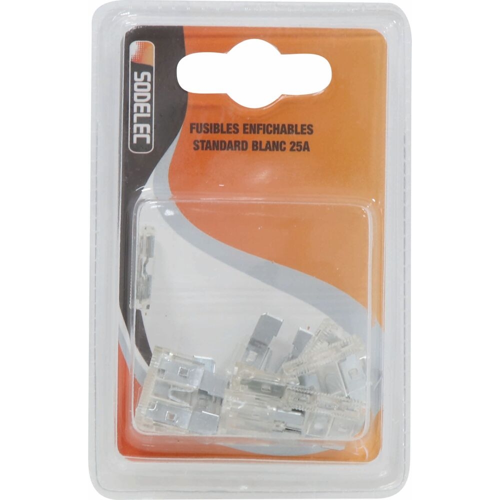 Fusible enfichable 25A blanc - lot de 10 pcs - SODELEC - 16580
