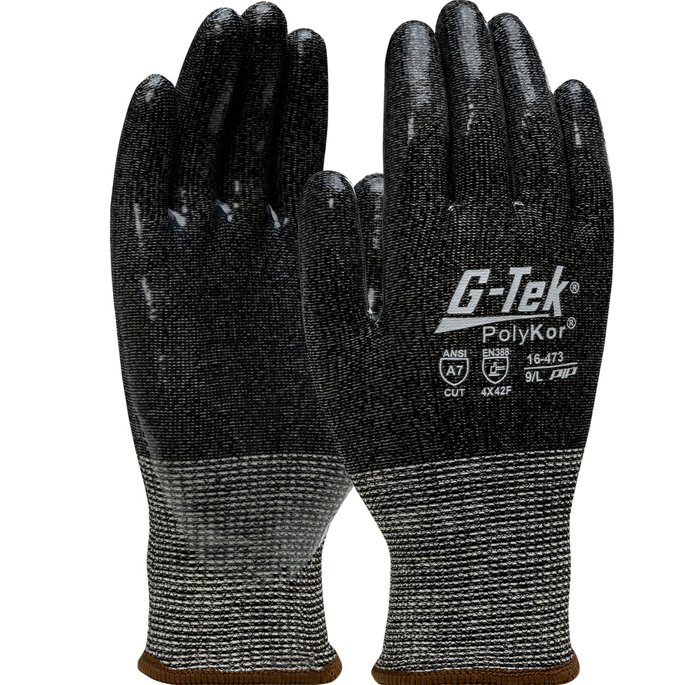 Gants doublure enduction silicone PolyKor noir - Lot de 12 - G-TEK - 16-473