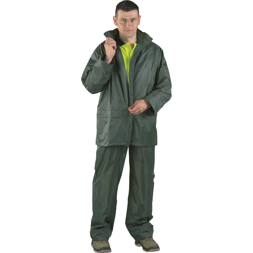 Vêtement de pluie PE/PVC avec capuche 186 g/m² vert XL - pantalon/veste - 18241