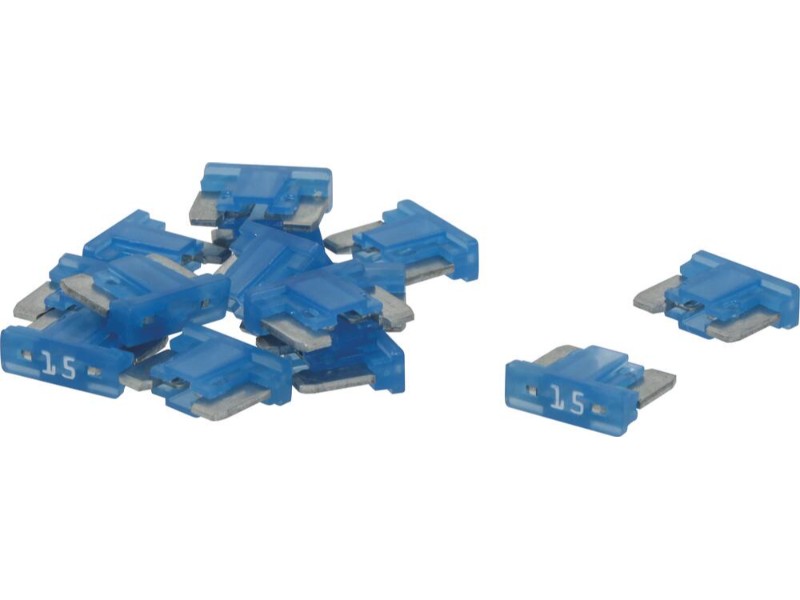 LOT DE 50 FUSIBLES MICRO A LANGUETTES LATERALES 15A BLEU - BLISTER - SODELEC - 19578