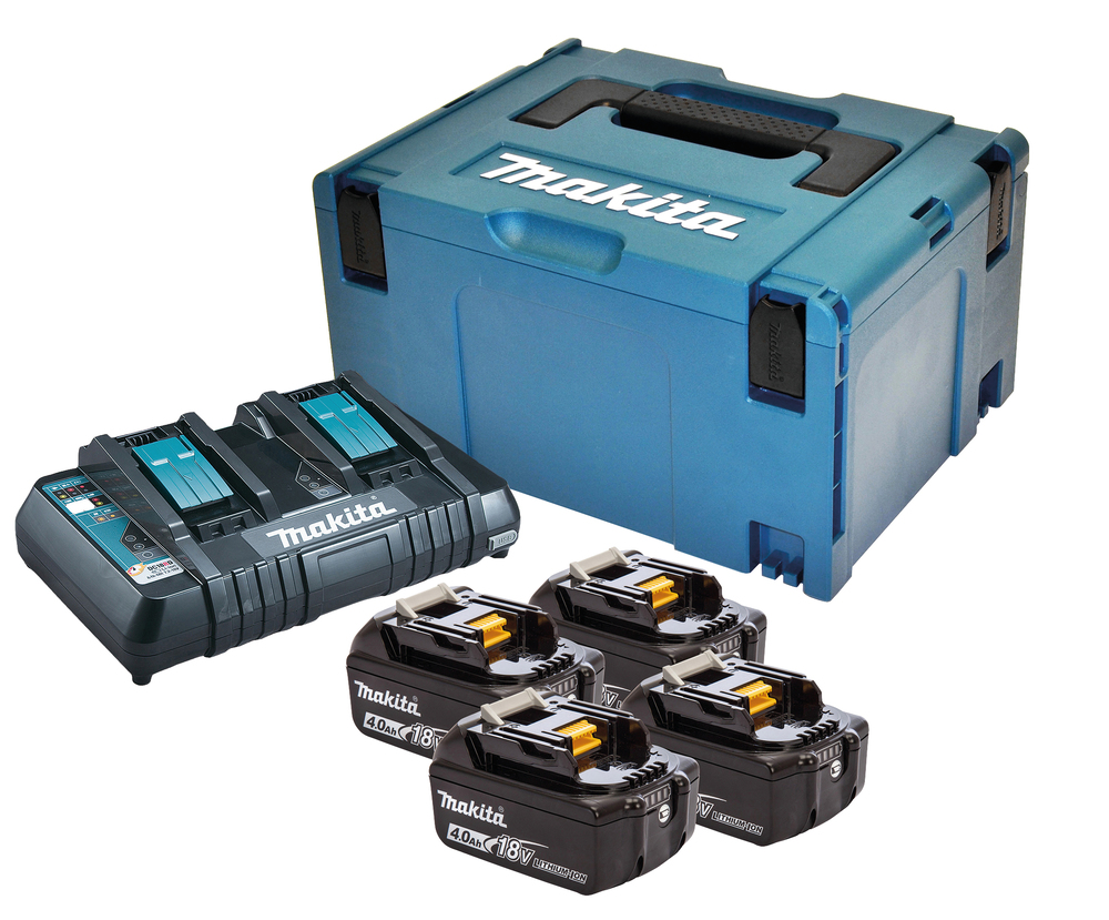 PACK ÉNERGIE MAKITA 18 V LI-ION 4 BATTERIES 18 V 4 AH + 1 CHARGEUR DOUBLE AVEC COFFRET MAK-PAC 197503-4