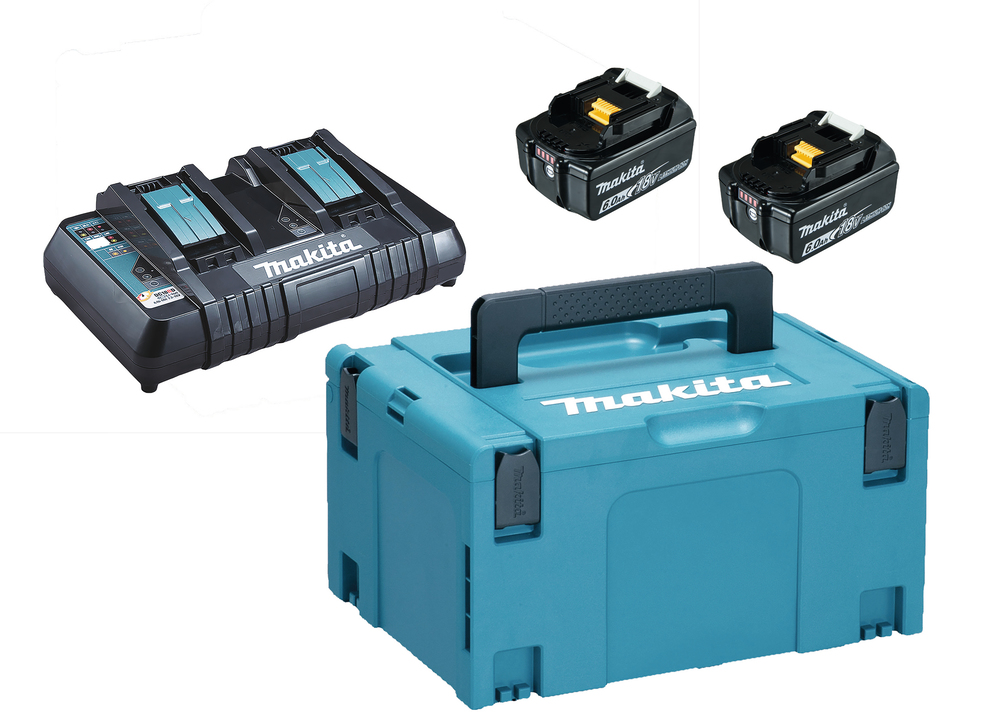 MAKITA pack 2 batteries 18V 6Ah + chargeur DC18RD + MakPac 1980778