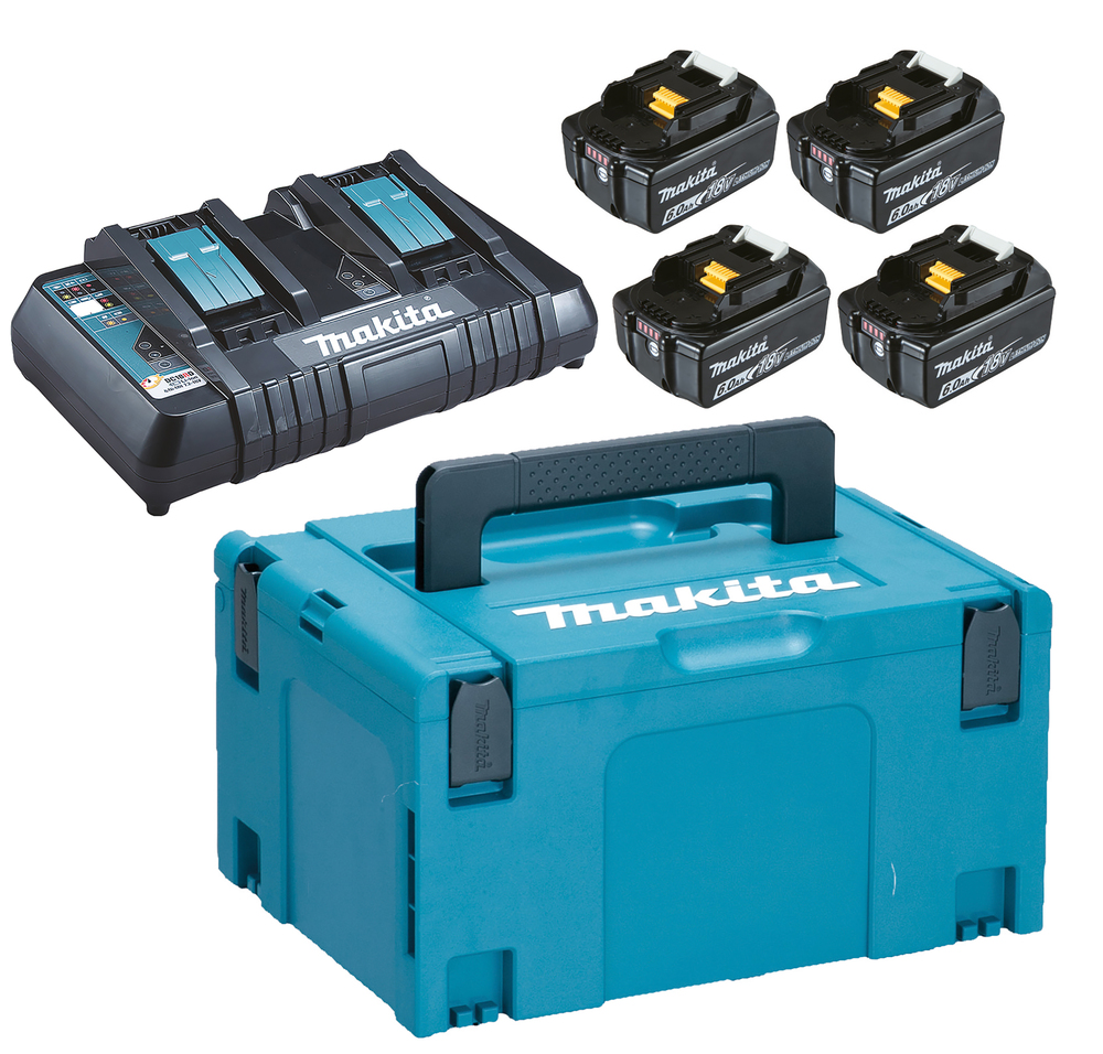MAKITA Pack 4 batteries 18V 6Ah + chargeur double DC18RD + MakPac 1980914
