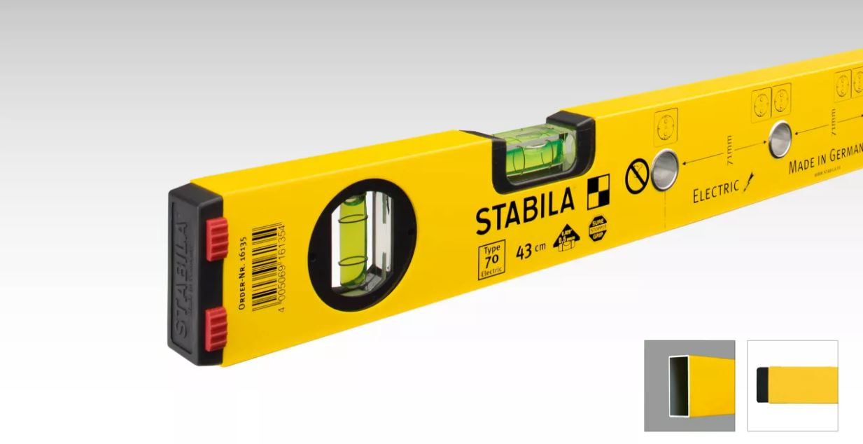 Niveau à bulle pour électriciens STABILA Type 70, longueur 120 cm - 16136