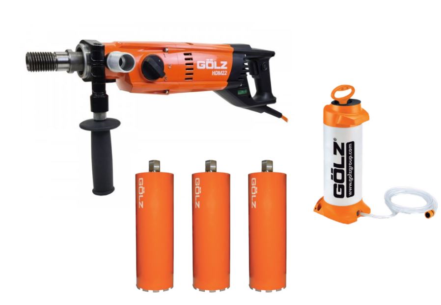 Carotteuse portable GOLZ 2200W HDM22 avec 3 couronnes + pulvé HDM22