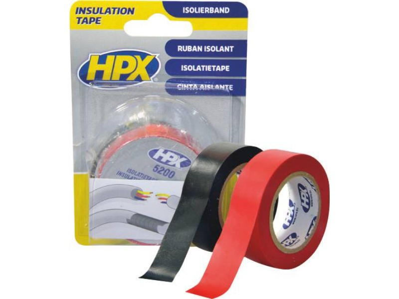 Lot 2 rubans adhesif isolant pvc rouge+noir 19mmx10m HPX - 20472