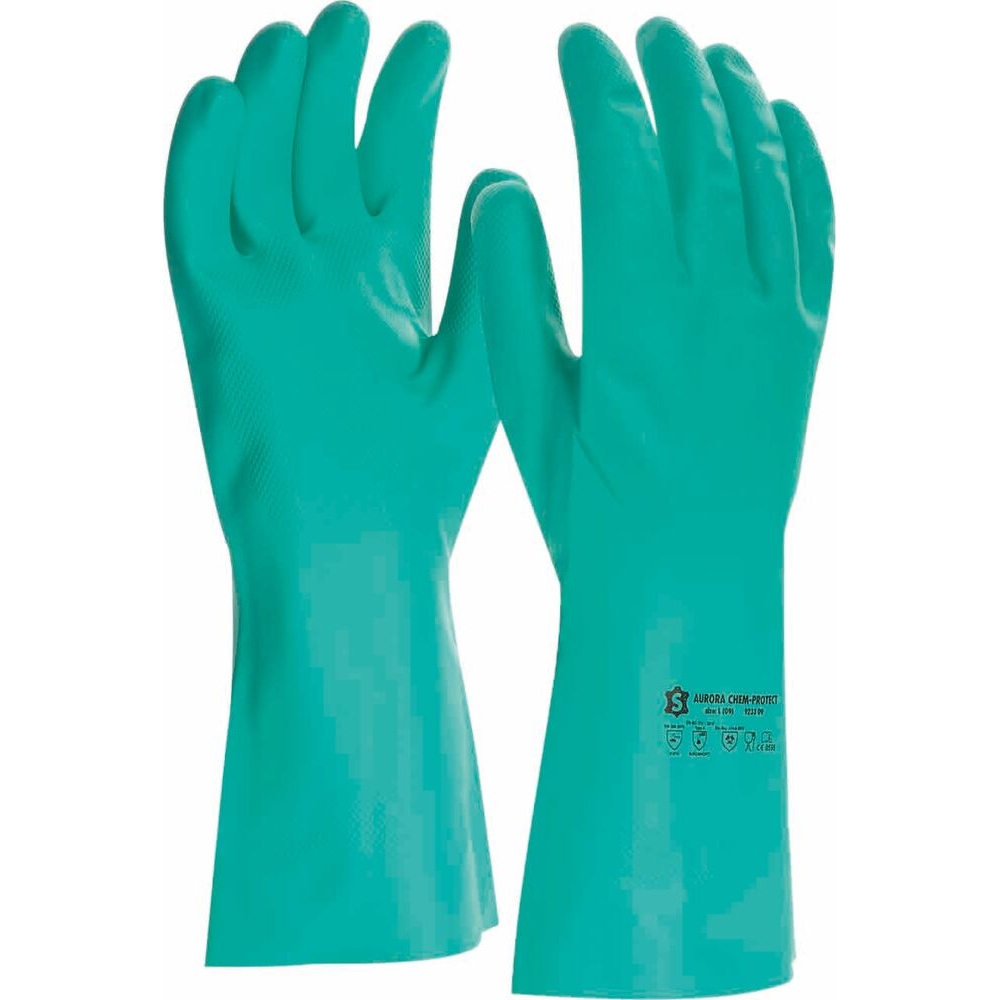 Gants chimiques 100% enduit nitrile floqué 320mm vert 0,38mm T10 - 21179