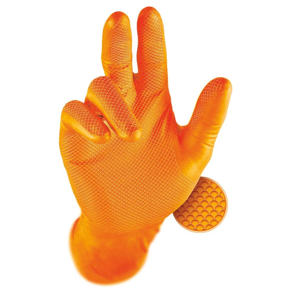 Gants jetables nitrile 240mm 0,15mm orange T10 - Boîte de 50 pcs - GRIPPAZ - 21216