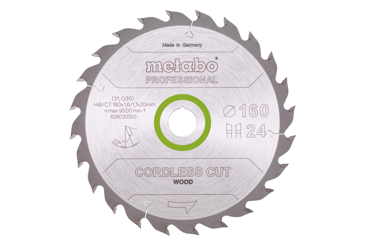 Lame de scie « cordless cut wood - professional », 160x20 - METABO - 16, Z24 WZ 22° - METABO - 628030000