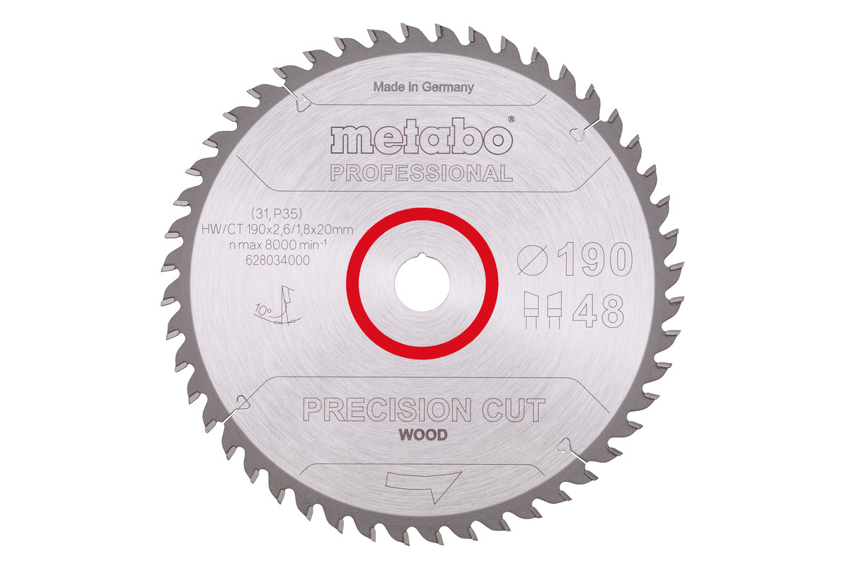 Lame de scie « precision cut wood - professional », 190x20, Z48 WZ 10° - METABO - 628034000