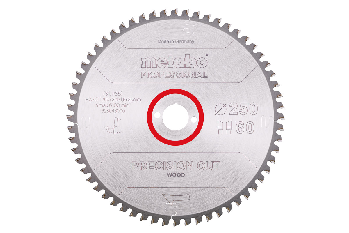 Lame de scie « precision cut wood - professional », 250x30, Z60 WZ 5° nég. - METABO - 628048000