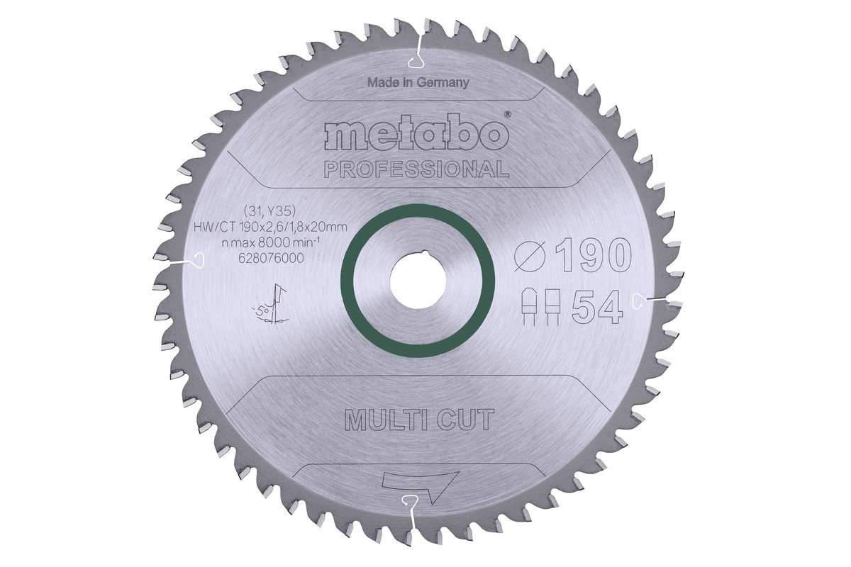 Lame de scie « multi cut - professional », 190x20, Z54 FZ/TZ 5° nég. - METABO - 628076000