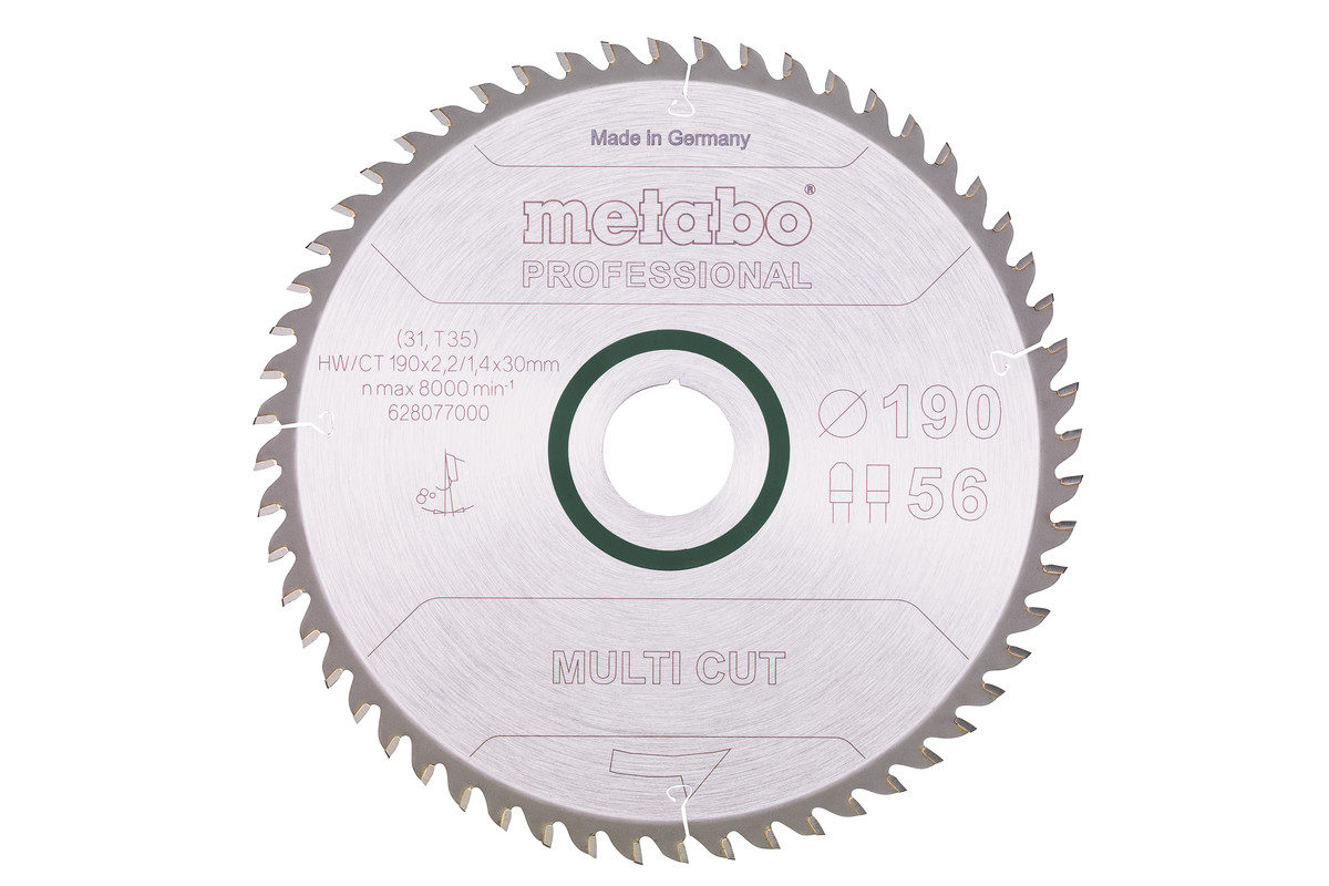 Lame de scie « multi cut - professional » 190x30, Z56 FZ/TZ 8° - METABO - 628077000