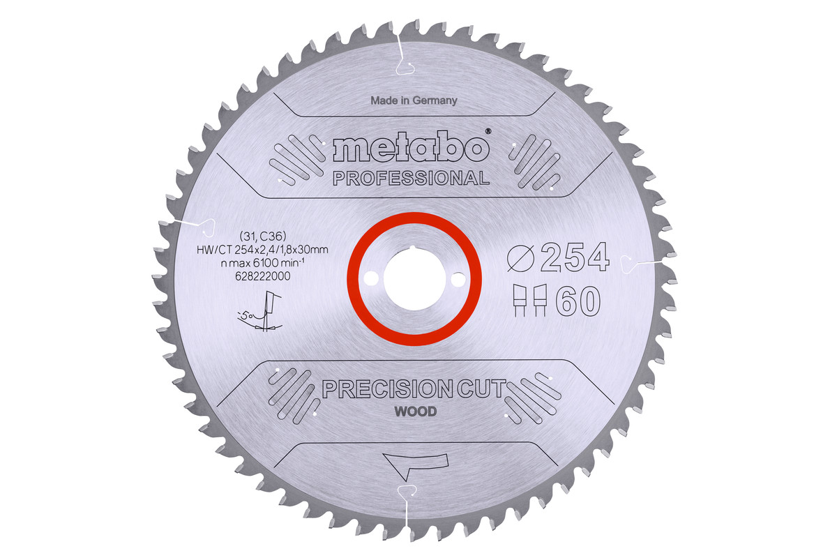 Lame de scie « precision cut wood - professional », 254x30, Z60 WZ 5° nég. - METABO - 628222000