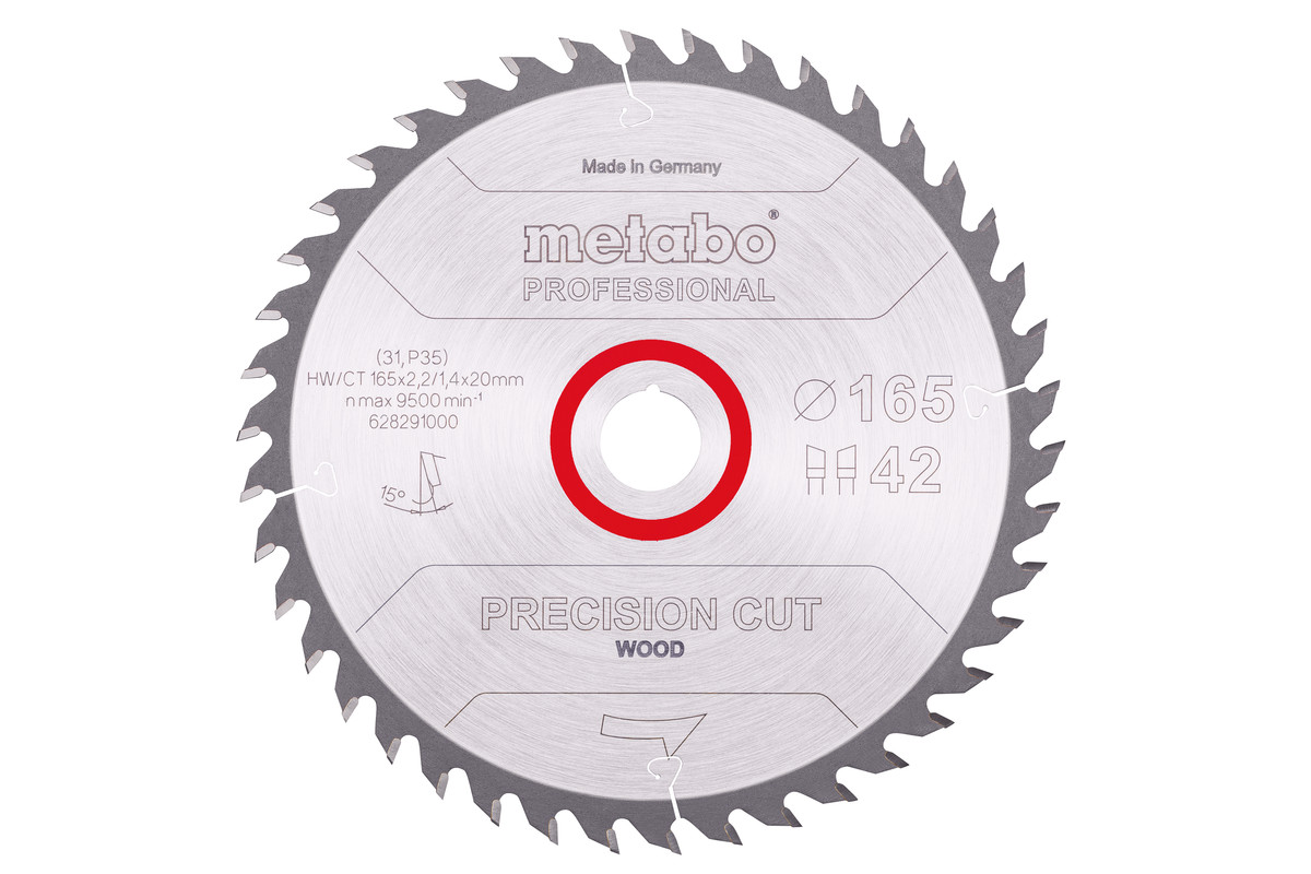 Lame de scie « precision cut wood - professional », 165x20 Z42 WZ 15° - METABO - 628291000