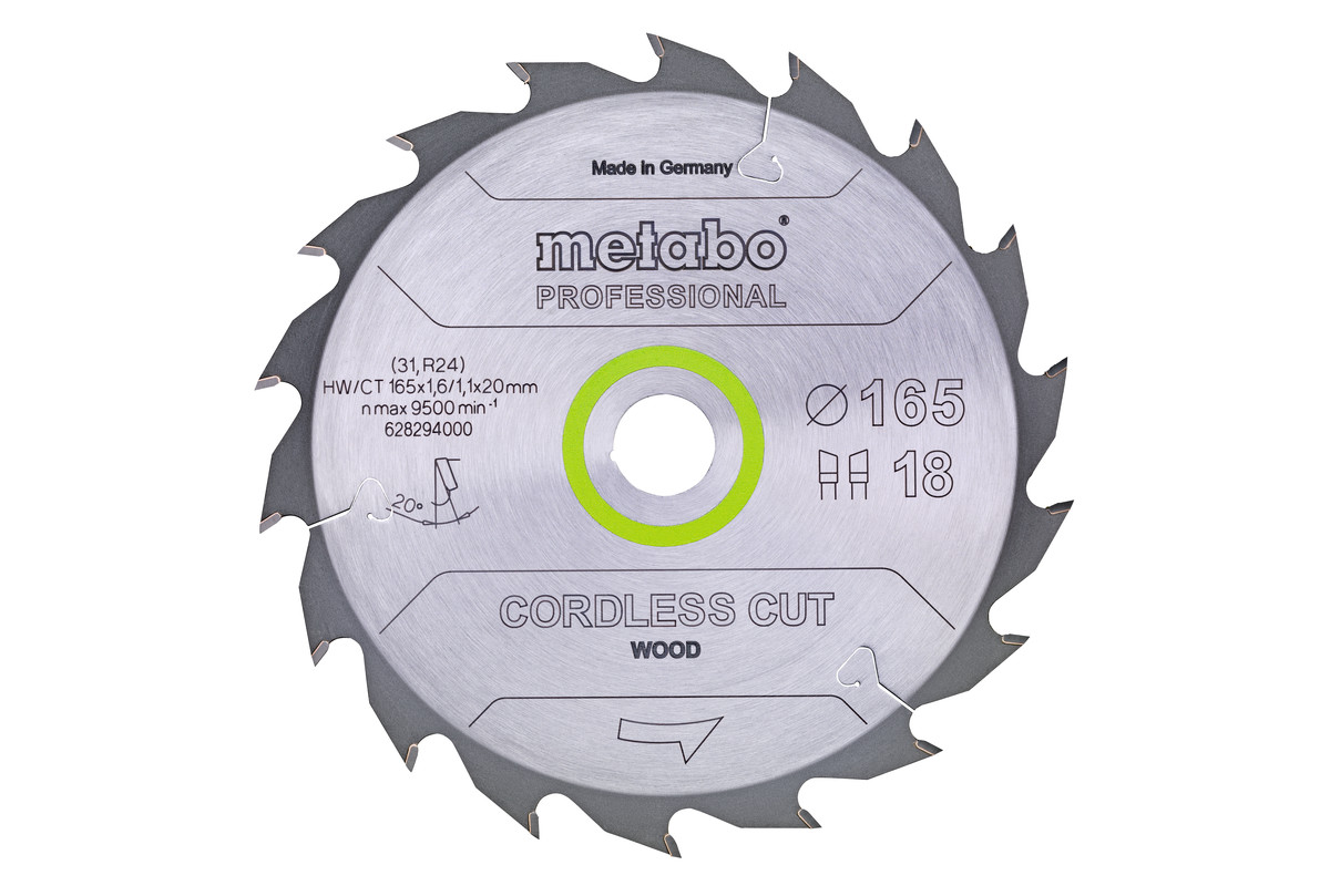 Lame de scie « cordless cut wood - professional », 165x20 Z18 WZ 20° - METABO - 628294000