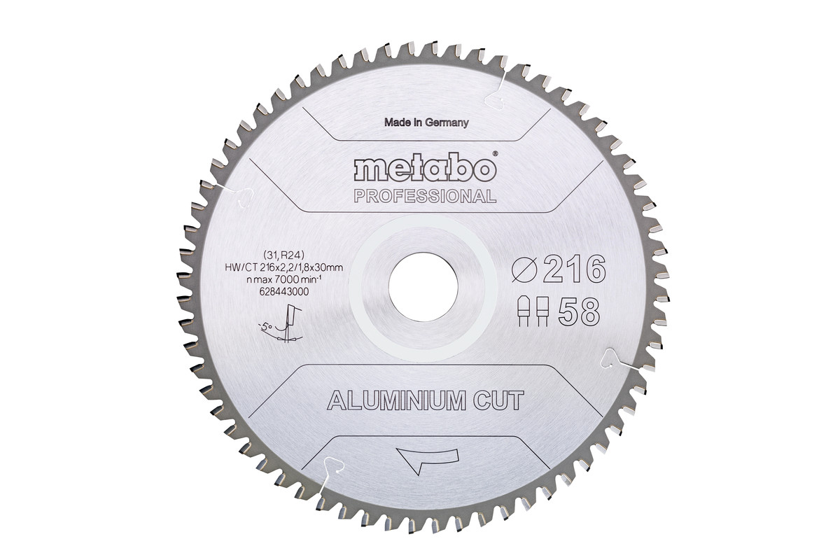Lame de scie « aluminium cut - professional », 216x30 Z58 FZ/TZ 5°neg - METABO - 628443000
