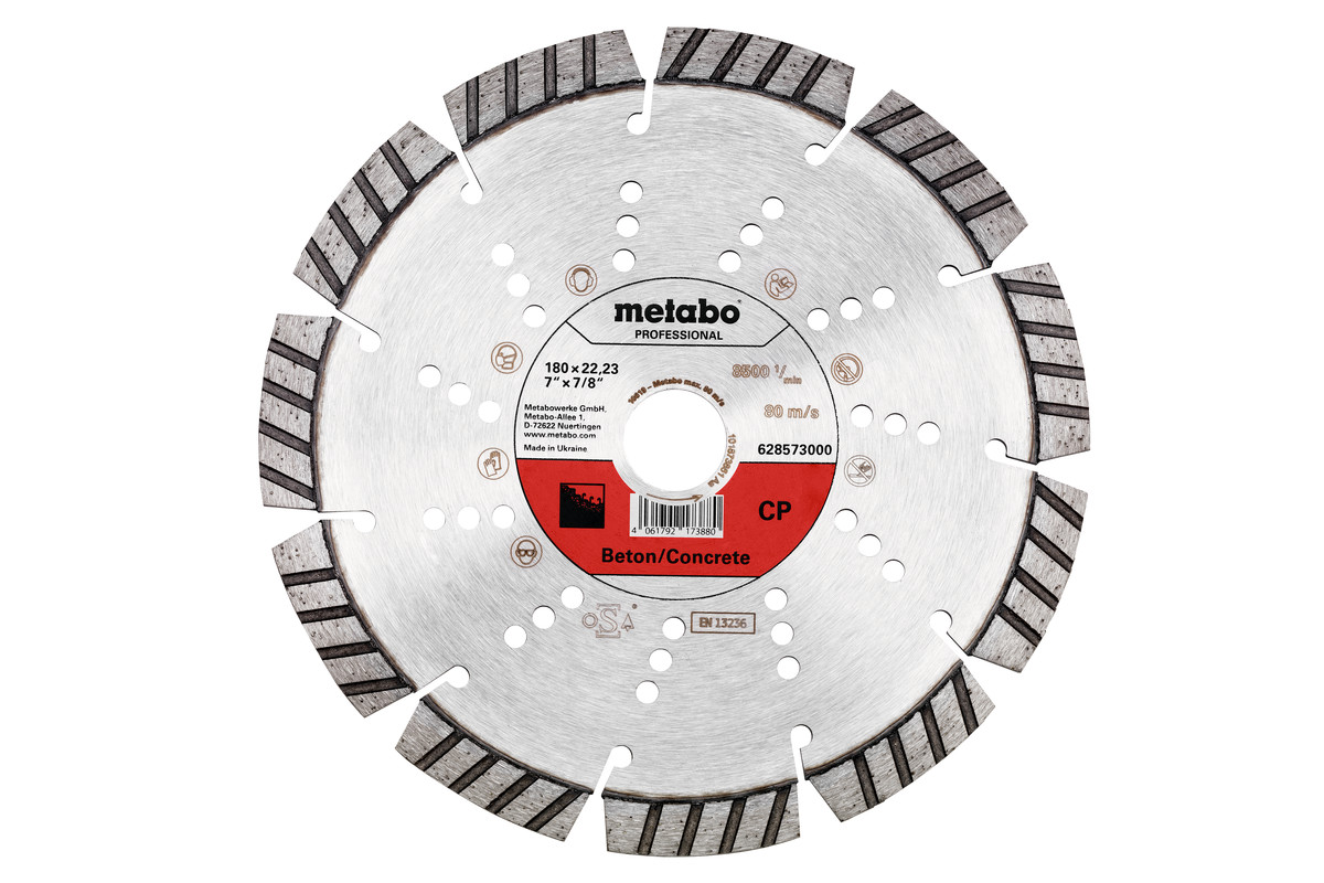 Meule de tronçonnage diamantée 180x22,23mm, « CP », Béton « professional » - METABO - 628573000