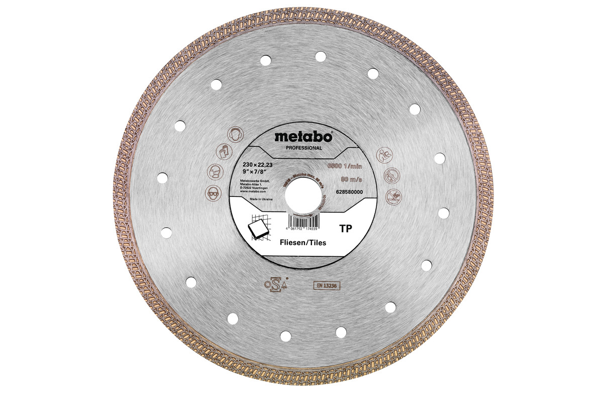 Meule de tronçonnage diamantée 230x22,23mm, « TP », Carrelage « professional » - METABO - 628580000