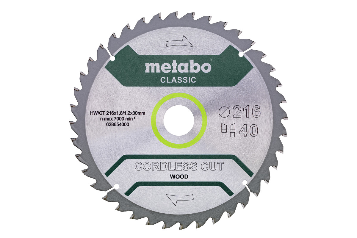 Lame de scie « cordless cut wood - classic », 216x30 Z40 WZ 5° /B - METABO - 628654000