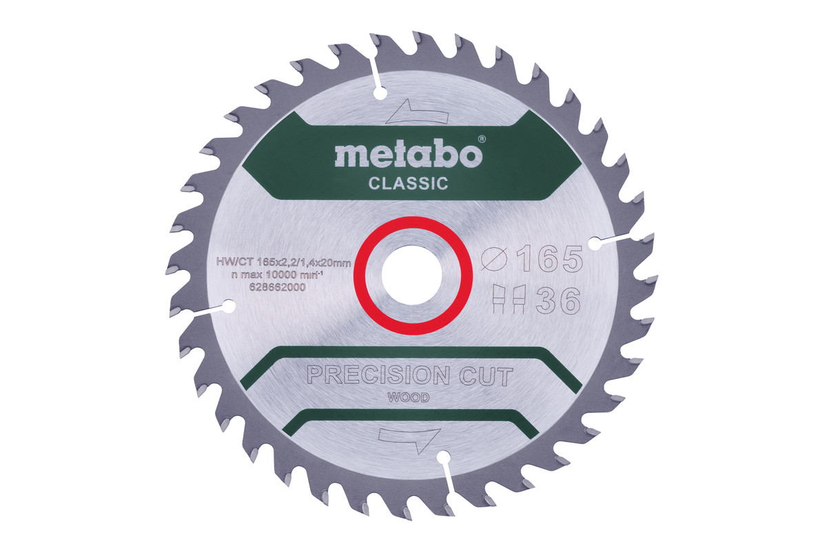 Lame de scie « precision cut wood - classic », 165x20 Z36 WZ 15° /B - METABO - 628662000