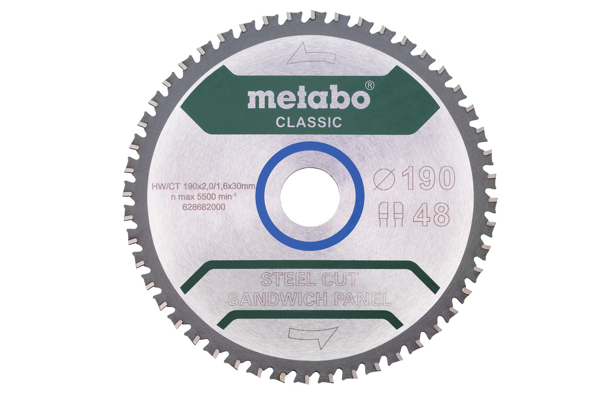 Lame de scie « steel cut/sandwich panel - classic », 190x30 Z48 FZ/FA 4° - METABO - 628682000