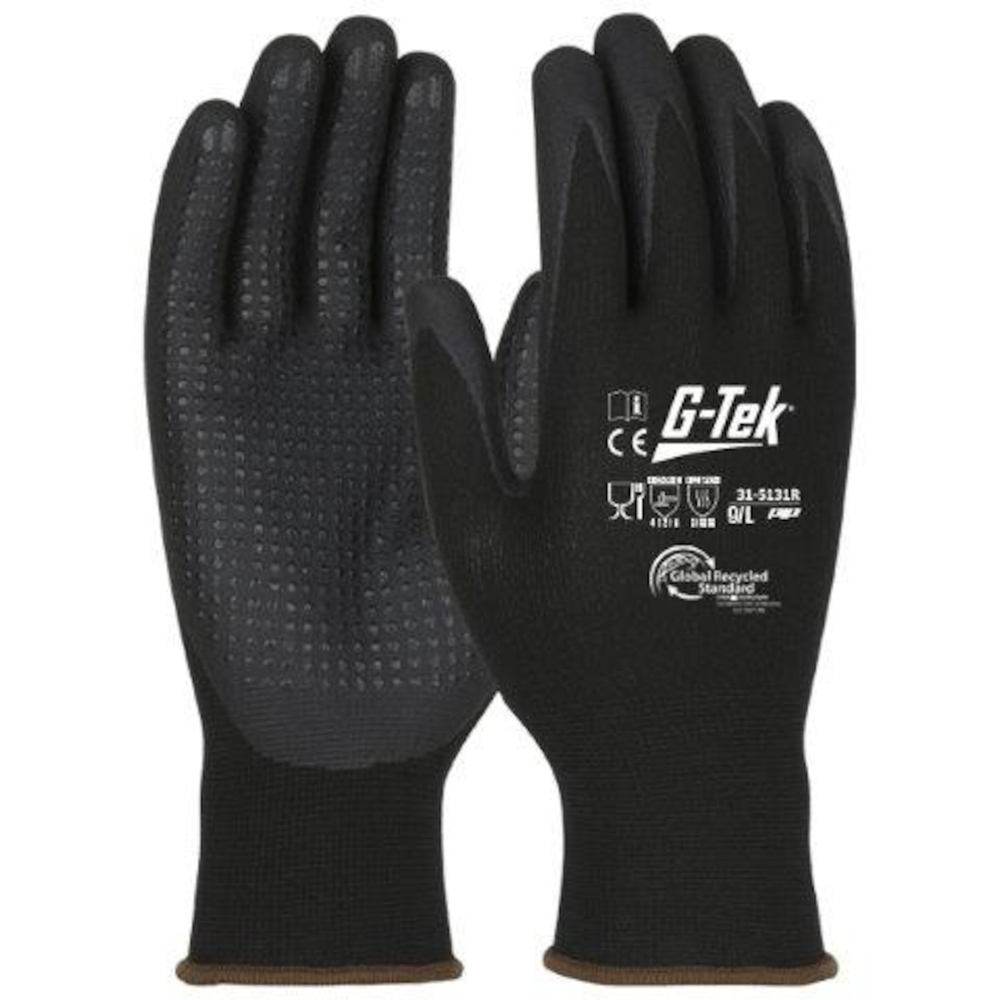 Gants doublure plastique recyclé enduction nitrile/picots 3RX noir - Lot de 6 - G-TEK - 31-5131R