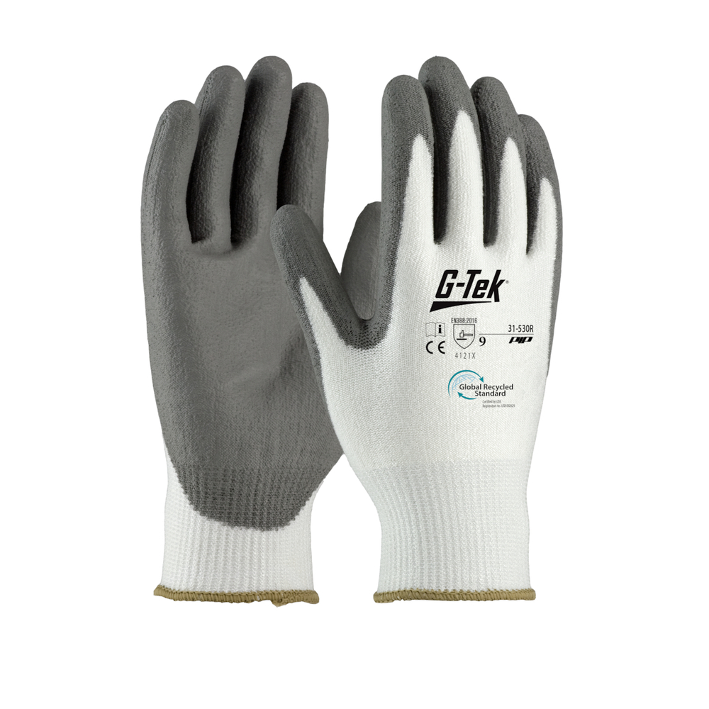 Gants doublure plastique recyclé enduction nitrile microsurface 3RX blanc - Lot de 12 - G-TEK - 31-530R