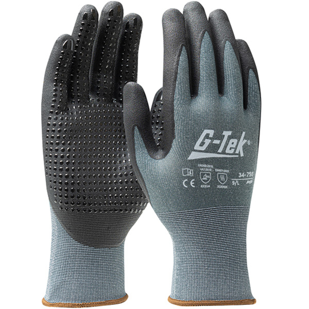 Gants doublure nylon/spandex nitrile mousse/picots vert foncé - Lot de 12 - G-TEK - 34-755