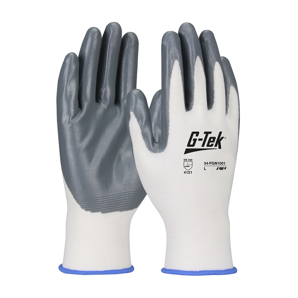 Gants doublure polyester nitrile blanc - Lot de 12 - G-TEK - 34-FGN1001
