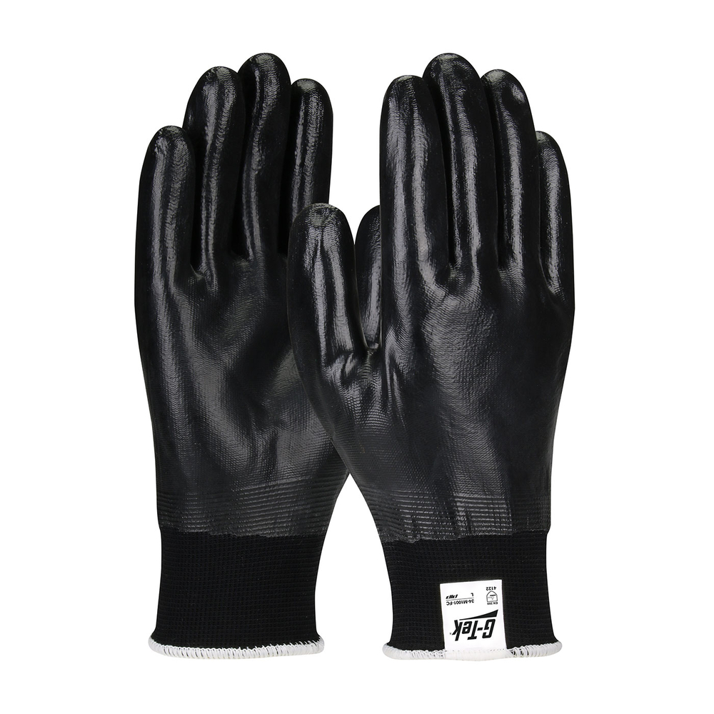 Gants doublure nylon enduction nitrile main noir - Lot de 12 - G-TEK - 34-M1001/FC